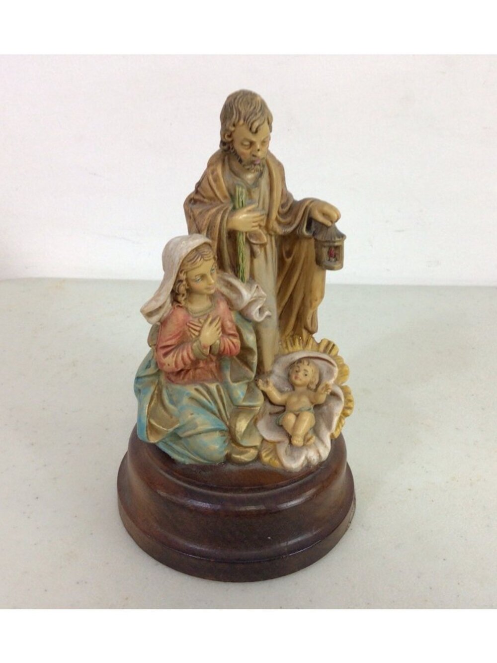 Mary Joseph and Baby Jesus Figurine Wood Base Made In Italy